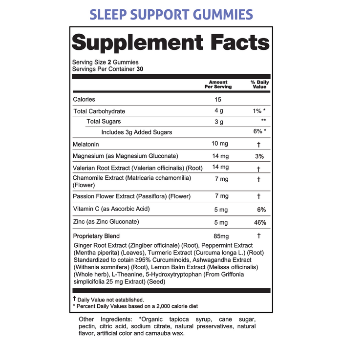 Supplement Facts - Melatonin Sleep Support Gummies